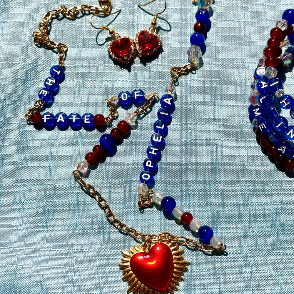 The Fate of Ophelia theme Heart Pendant set Earrings Coil Bracelet Taylor Swift